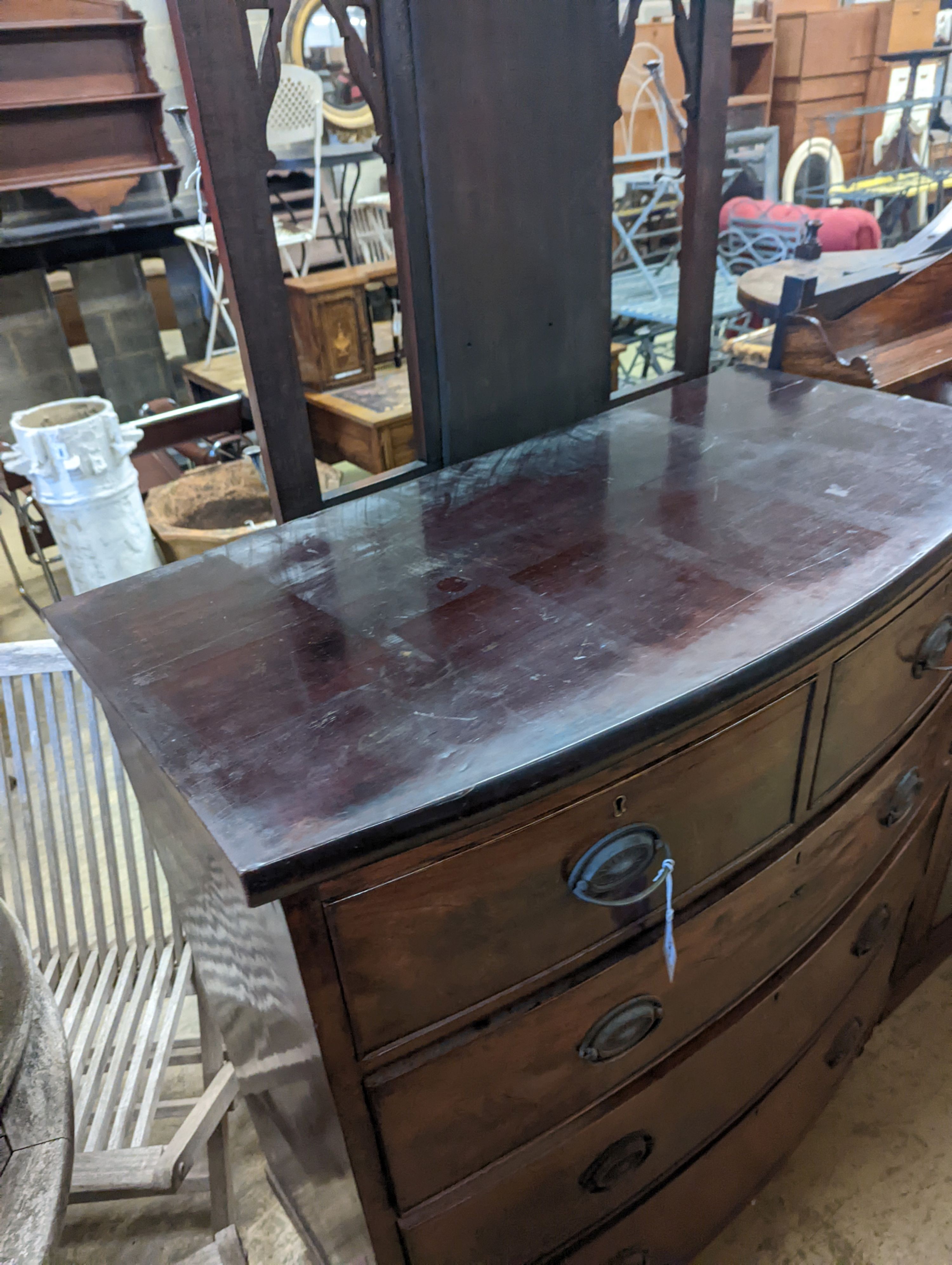 A Victorian mahogany bow front chest, width 104cm, depth 52cm, height 119cm
